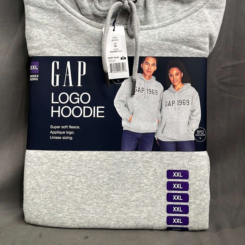 Gap 1969 Varsity LOGO Mens Gray Hoodie Sweater Pullover  NWT - Picture 4 of 5